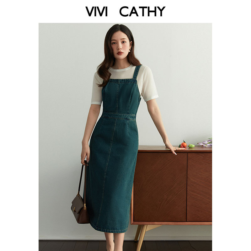 VIVICATHY文艺复古背带长裙