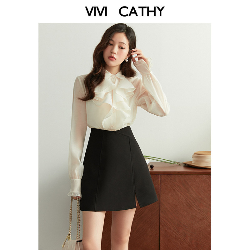 VIVICATHY大码高腰显瘦A字半身裙