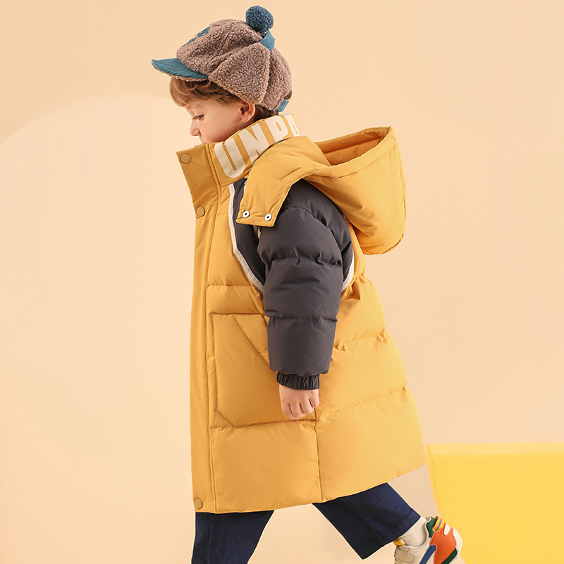儿童宝宝可爱冬季新款中长款羽绒服男童连帽保暖宽松洋气防寒外套 - 图1
