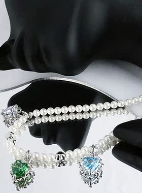 童诗丸子心动系列三色石混搭珍珠项链锆石女气质设计感珍珠