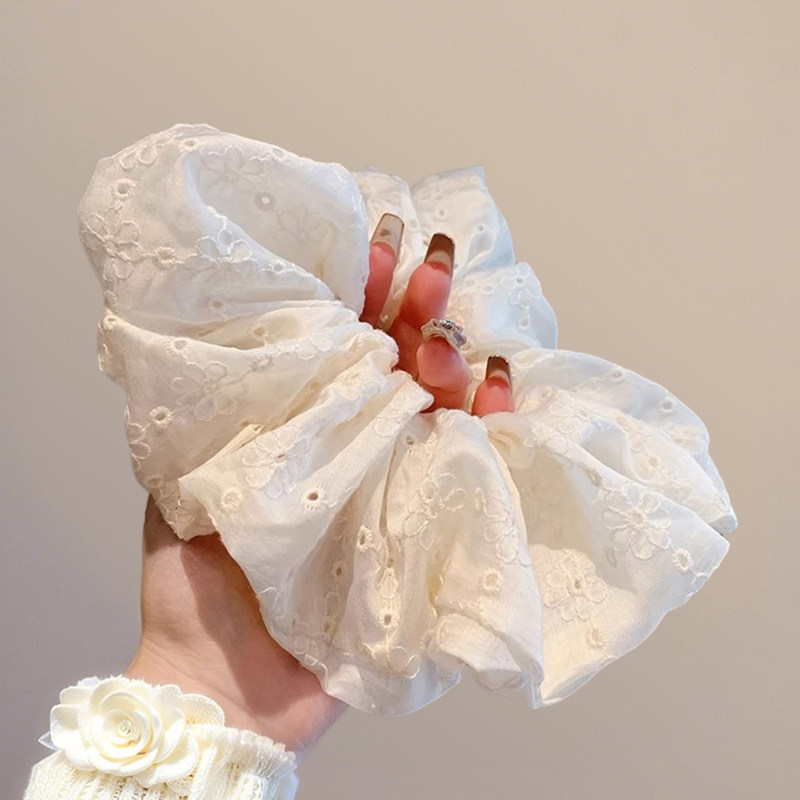 韩国慵懒风刺绣蕾丝肥肠圈基础网红米色温柔气质发绳皮筋发圈,淘宝优惠券,粉丝福利购,淘宝优惠卷