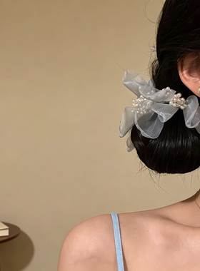 柔雾云纱~超仙花瓣珍珠发圈发绳海边度假风低马尾发绳氛围感发饰