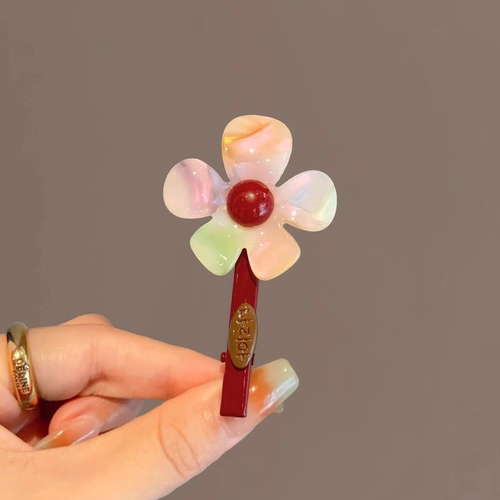 韩国东大门新款小众设计感炫彩色花朵发夹少女感刘海碎发夹头饰 - 图1