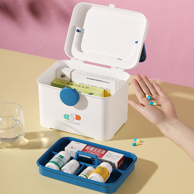 Multifunctional large-capacity medicine box double-layer handheld