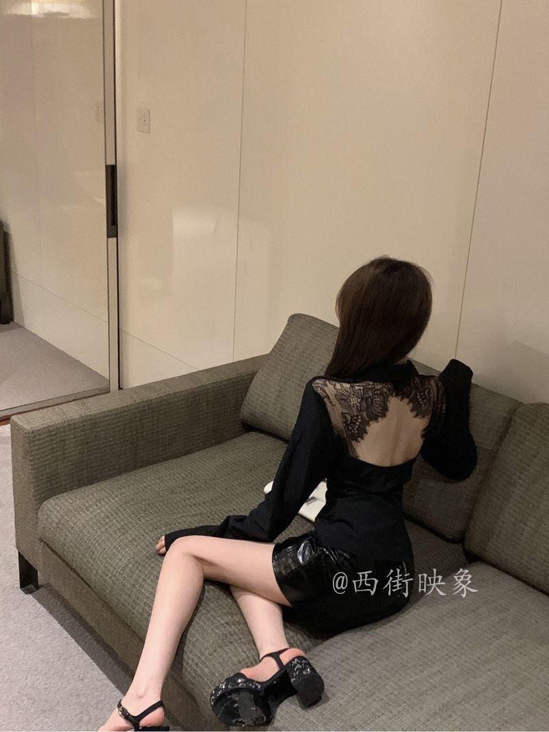 纯欲美背蕾丝polo领长袖衬衫女装春季修身白色衬衣设计感小众上衣