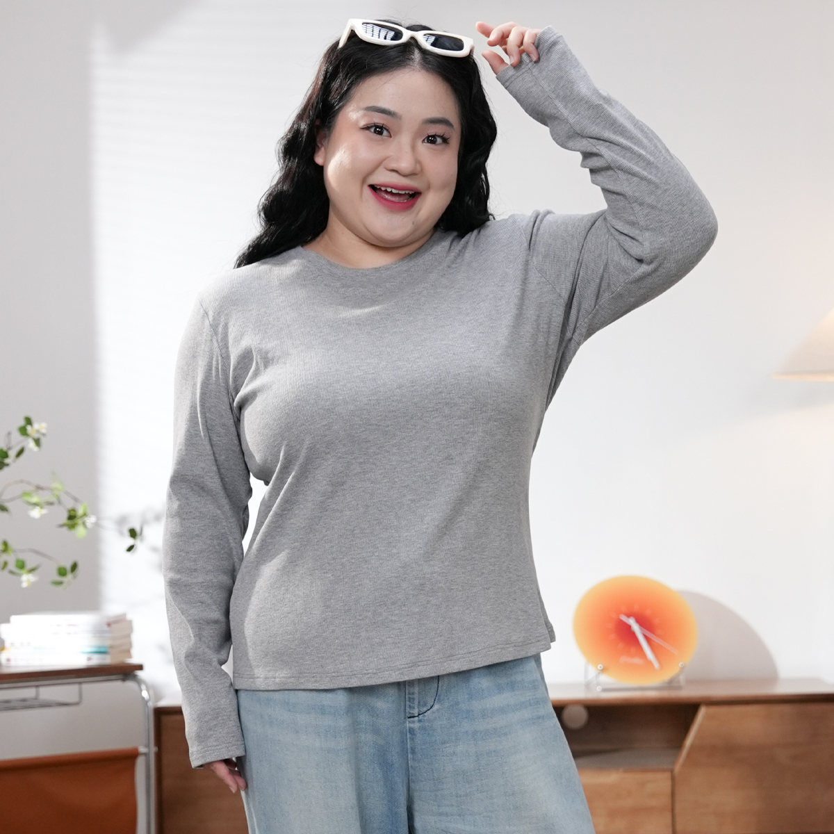 福饮沸别【型色主义】大码胖mm圆领多色百搭保暖打底衫Yk25088 - 图3