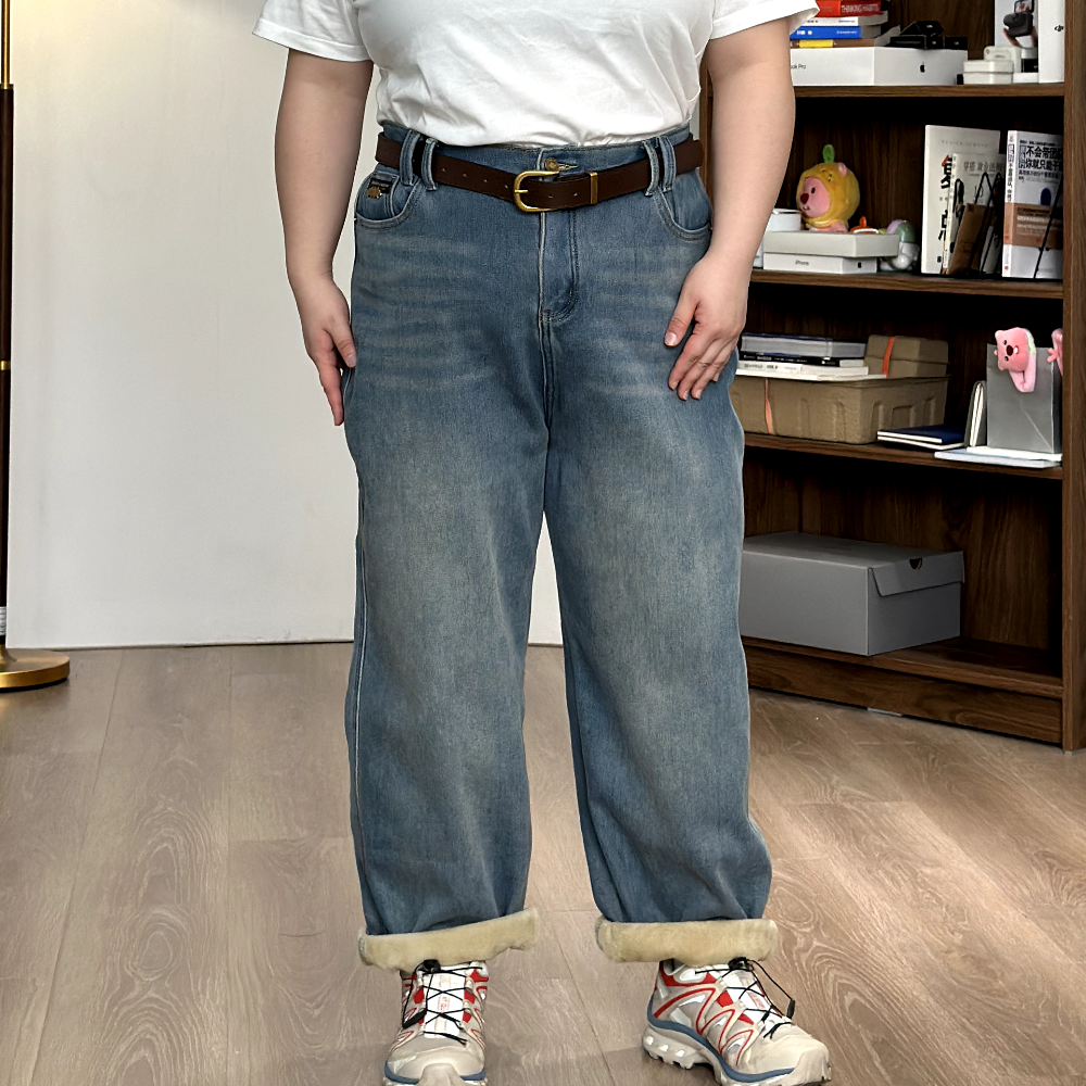 【福饮沸别】大码显瘦胖mm气质百搭高腰遮肉长短款加绒牛仔裤2028,淘宝优惠券,粉丝福利购,淘宝优惠卷