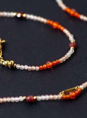 钛钢天然石锁骨链女手工串珠项链