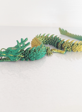 3D打印可张口五爪金绿渐变色中国龙关节龙模型鱼缸造景神龙玩具