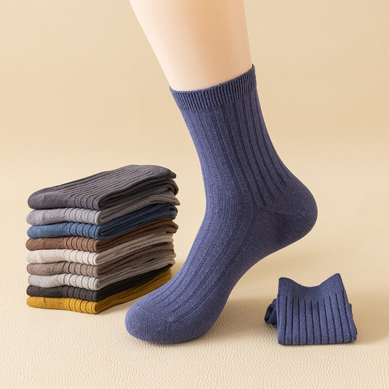 棉袜子男10双男士中筒棉袜春夏季秋款双针棉高腰长袜防臭吸汗 - 图1