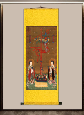 明 菩提树神坚牢地神像新中式挂画2025新款道场佛像玄关画