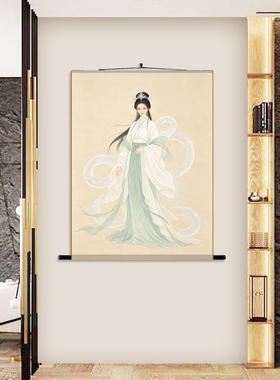 白娘子白素贞挂画白蛇娘子装饰画生肖年卷轴画客厅玄关丝绸挂画