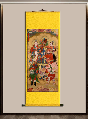 雷部神将 雷门天将卷轴画 六丁诸神阿弥陀佛画像挂画丝绸装饰画