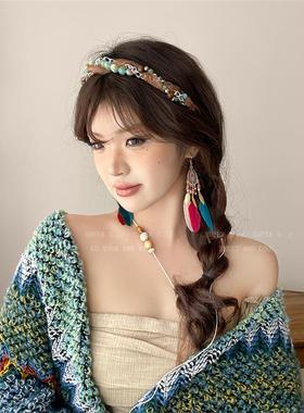 一款三戴~波西米亚民族风项链女眉心坠发饰废土发绳编织腰链配饰