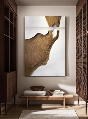 高端木雕3D立体艺术手绘砂岩画法式奶油风格现代百搭