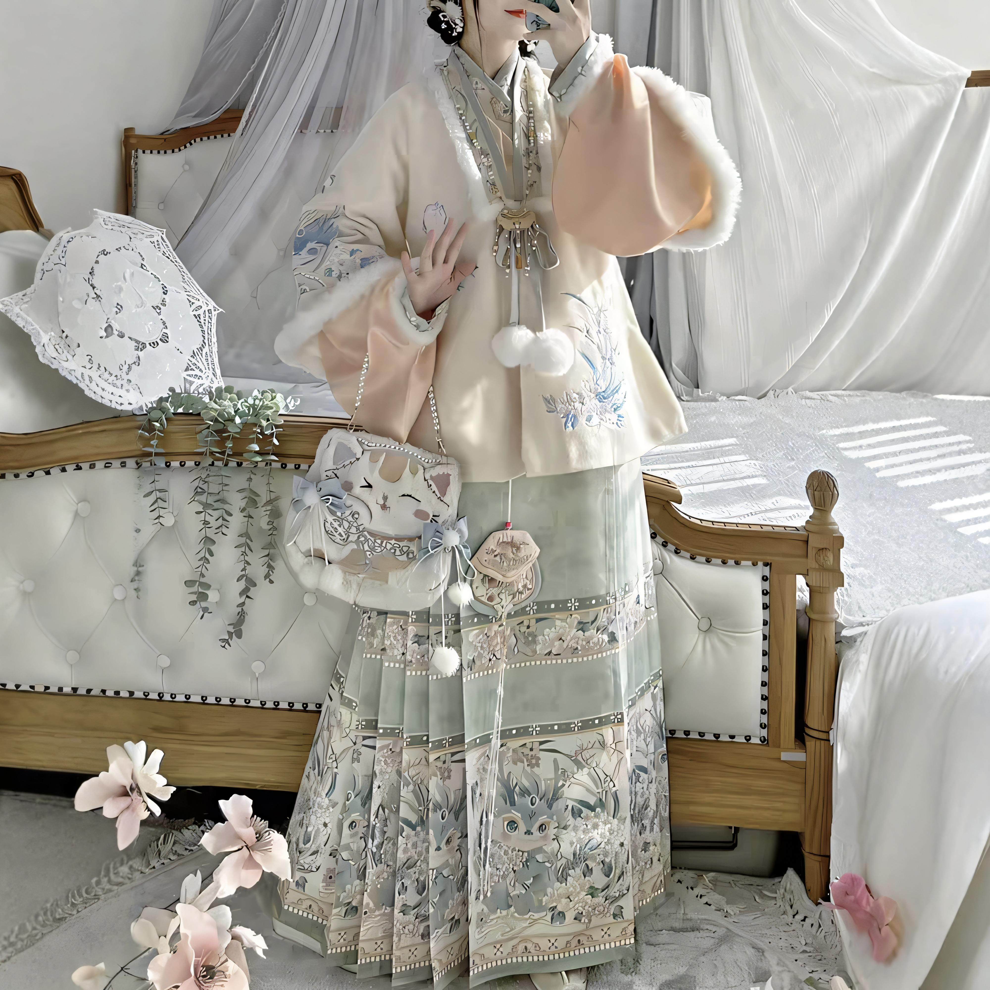 原创汉服女【小龙】明制加绒合领披袄琵琶袖马面裙拜年服套装冬款,淘宝优惠券,粉丝福利购,淘宝优惠卷