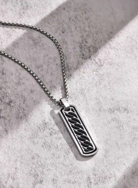 跨境吊坠链条花纹挂件激光黑白长条刻字项链精致不锈钢
