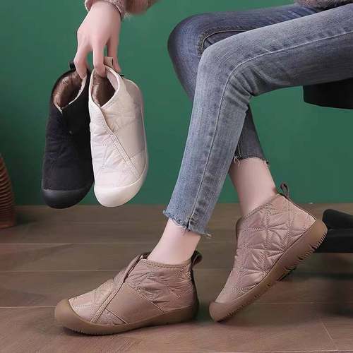 2024冬季新款雪地靴老北京棉鞋女加绒加厚防滑一脚蹬休闲保暖棉靴 - 图2