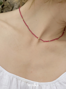 waki串珠石头火龙果色叠戴项链