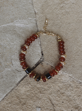 waki 血橙日落 Blood Orange Sunset 红玛瑙金色系新年串珠手链