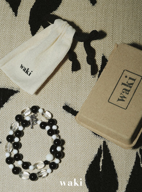 waki 斐济冰球 Fiji Ice 黑玛瑙白水晶黑白配色浪漫手工串珠项链