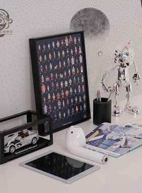 轻奢现代样板间儿童房摆件软装外星人机器人主题笔筒套装组合