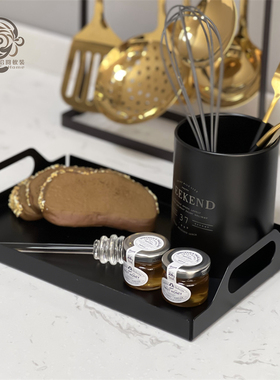 现代轻奢样板间橱柜软装厨房装饰摆件仿真煤气炉收纳罐锅铲锅具