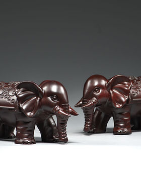 黑檀木雕吸水大象一对实木摆件家居客厅电视柜装饰工艺品乔迁送礼