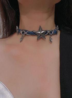 法国CoopKoop镶钻五角星牛仔项链甜酷辣妹复古星月锁骨链y2k个性