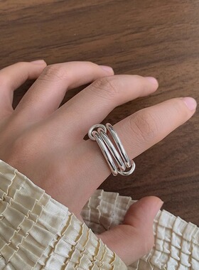 法国CoopKoop满高级感韩国ins重工实心质感三连环圆圈圈戒指