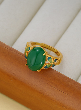 法国coopkoop年新款新中式古风和田玉戒指女时尚蛋面蝴蝶镂空