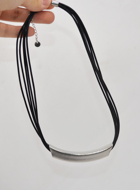 法国CoopKoop小众设计多层黑色皮绳颈链金属几何弧形choker项圈
