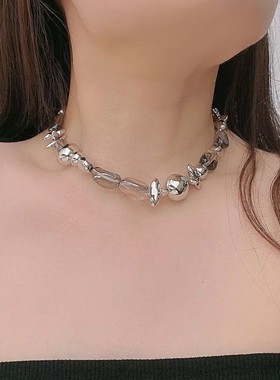 法国CoopKoop高级感透明灰色水晶串珠项链冷淡风个性气质百搭