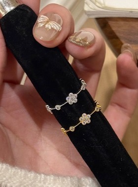 法国coopkoops925银春暖花开满钻六瓣花戒指法式精致微镶锆石