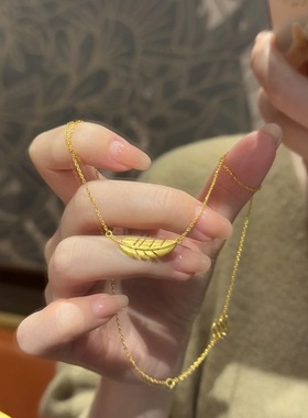 法国coopkoops925银金色羽毛项链精致小众气质颈链秋冬高级感