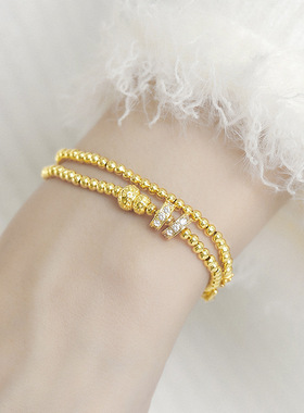 法国coopkoop色双层算盘珠手链女高级感镶钻小蛮腰手链古法传承