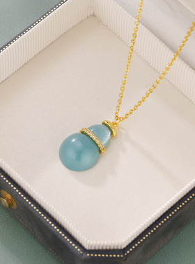 法国coopkoop玉葫芦项链女锁骨链吊坠女复古中国风荷花高级夏日