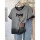 Chic tie-dye round neck short-sleeved t-shirt for women 2025 summer Korean style loose casual gray printed petite top