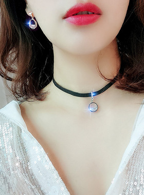 奥特莱斯撤柜韩版轻奢水晶清泉项链小众设计感锁骨链女短款choker