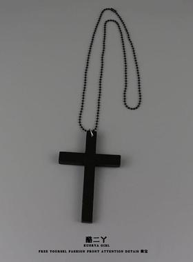 酷二丫暗黑木制红色十字架项链大毛衣链亚文化哥特修女配饰洛丽塔