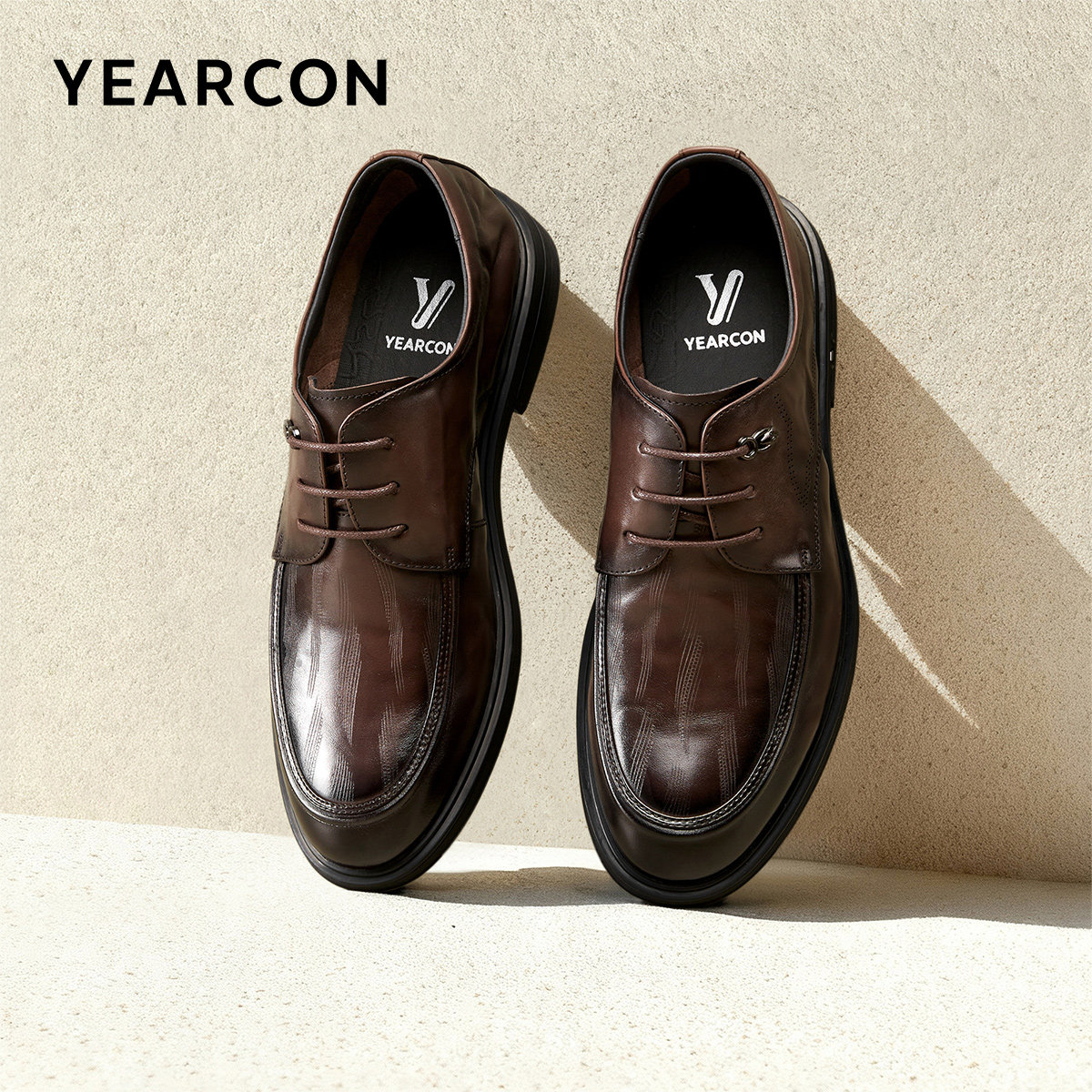 Yierkan men's shoes genuine leather business formal leather shoes men's derby shoes comfortable and breathable inner height increasing men's wedding shoes 61308W