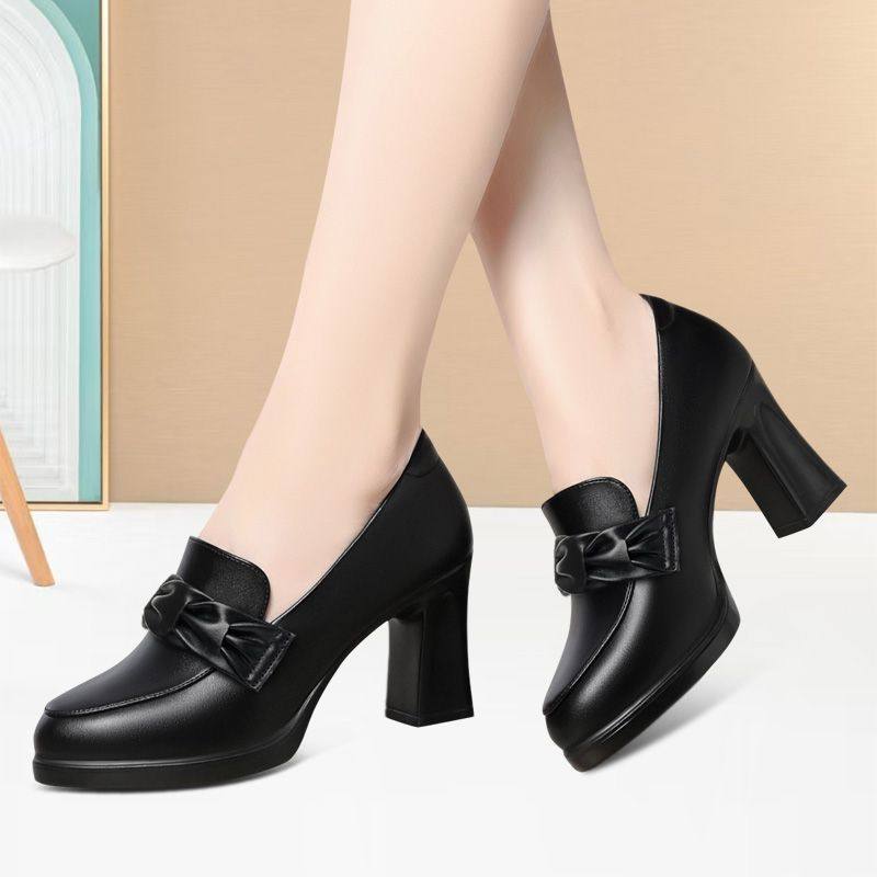 气质中年高跟鞋粗跟耐磨女鞋软皮舒适深口单鞋新款低帮时尚乐福鞋,淘宝优惠券,粉丝福利购,淘宝优惠卷