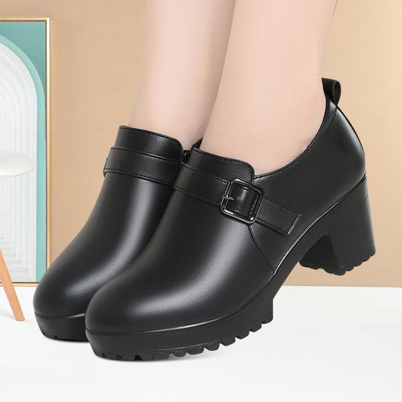 百搭粗跟舒适中年深口单鞋耐磨轻便增高走秀鞋拉链时尚旗袍高跟鞋,淘宝优惠券,粉丝福利购,淘宝优惠卷