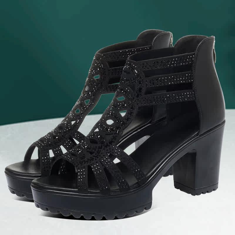 久站不累真皮夏季女鞋鱼嘴罗马凉鞋防水台女厚底粗跟走秀高跟鞋子,淘宝优惠券,粉丝福利购,淘宝优惠卷