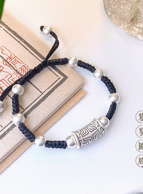 跨境饕餮图腾纯银手链999足银小众转运珠手工编织手串手绳男七夕