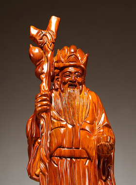 跨境花梨实木雕刻福德正神土地公佛神像摆件家居店铺办公室装饰