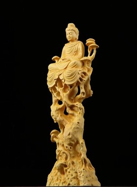 跨境【坐释迦牟尼佛】黄杨木雕刻释迦牟尼佛像禅意摆件工艺品玄关