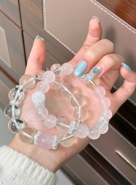 跨境春夏新款甜美清透时尚百搭粉白水晶手串手链轻奢高级感串珠