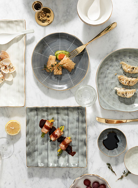 碗碟套装 北欧金边轻奢陶瓷餐具家用现代简约碗盘子筷大汤碗组合