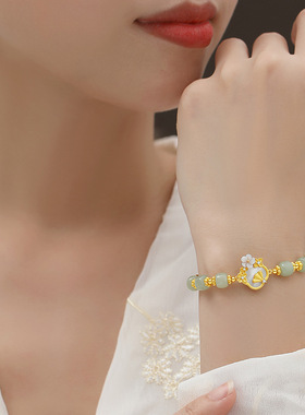 跨境2024新款s925银天然和田玉手链女新中式珍珠母贝手串高级感